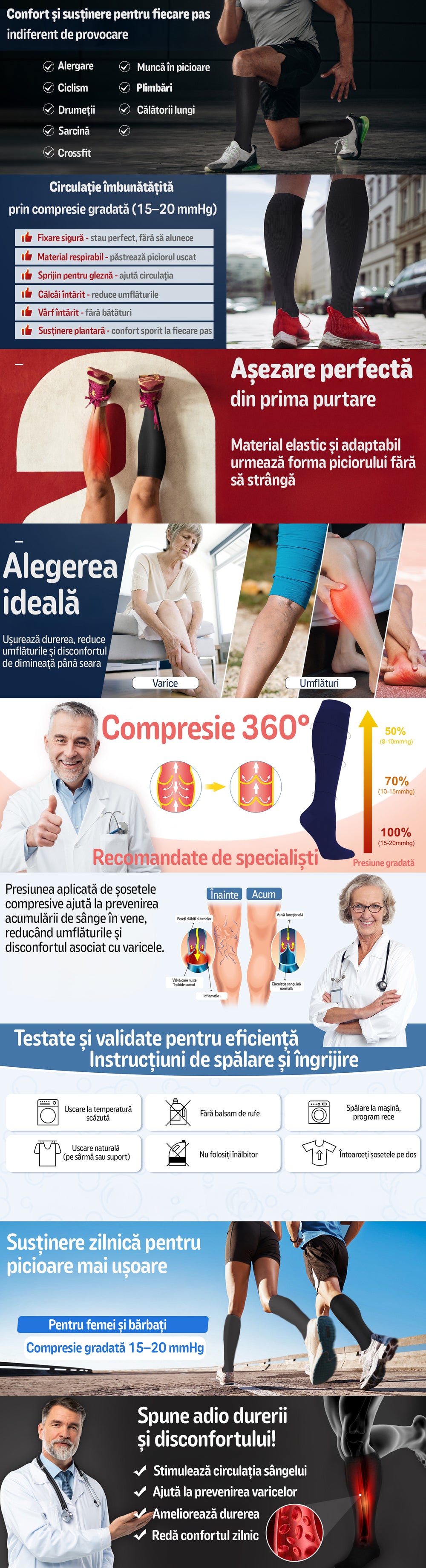 Ciorapi Compresivi Medicali MONDESA® 15–20 mmHg - Set 3 Perechi, Negru - Features