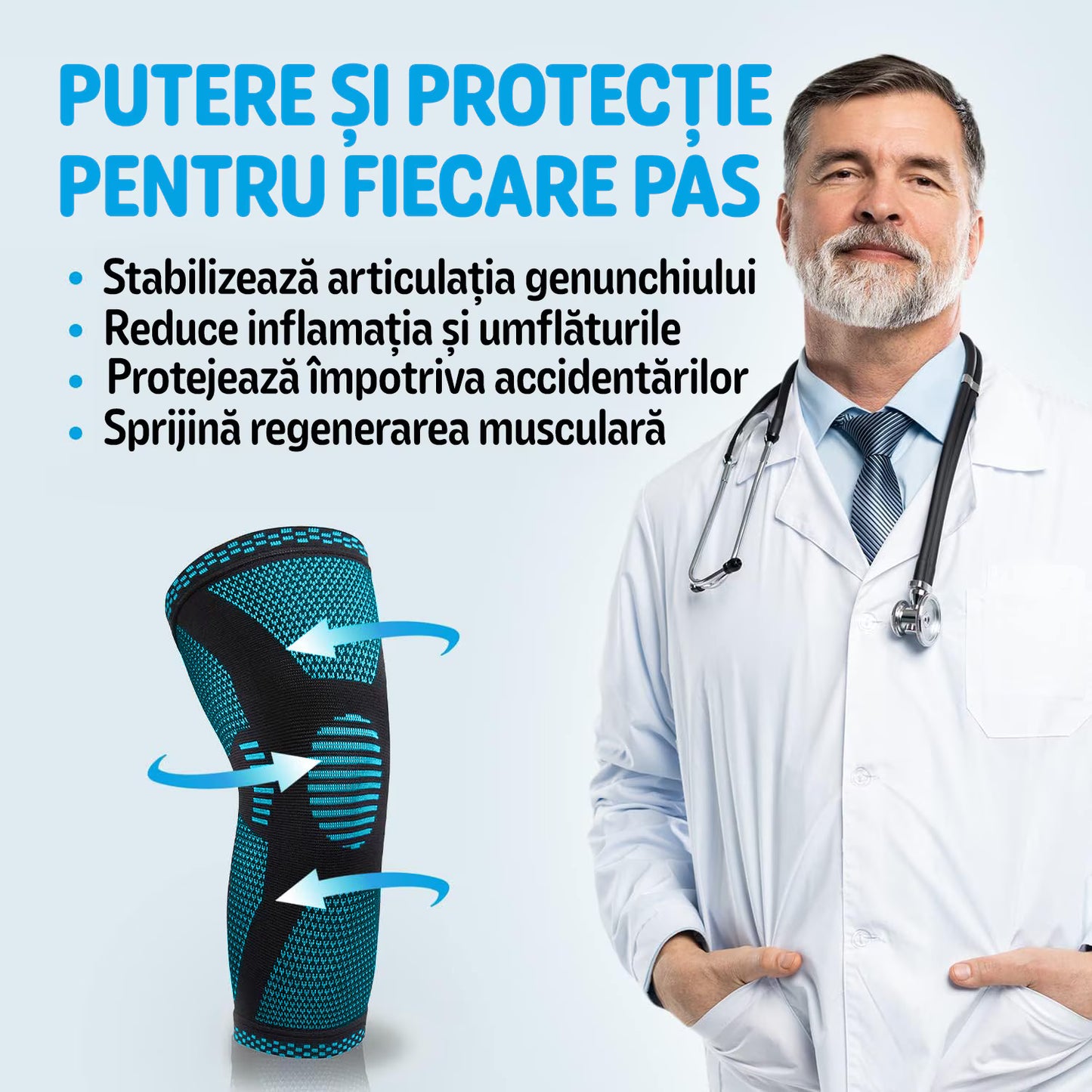Genunchiera elastica profesionala MONDESA®, Sustinere Ortopedica si Protectie Medicala pentru Articulatii, Menisc si Rotula, Amelioreaza Durerile de Genunchi, Unisex