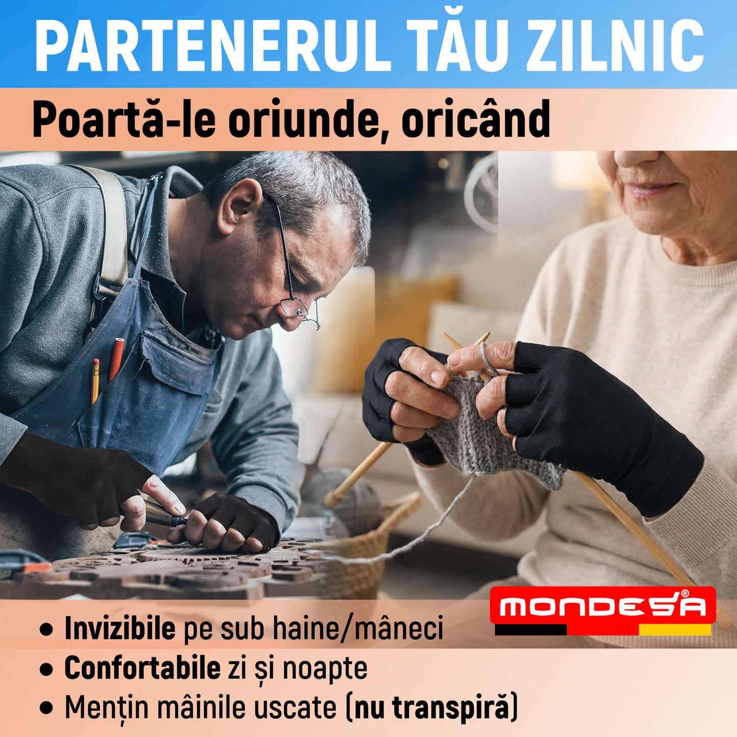 Set 2 Manusi Compresie MONDESA®, Manusi Artrita, Manusi Elastice pentru Dureri Articulare, Reumatism, Reabilitare, Tunel Carpian, Material Respirabil, Calitate Premium, Unisex, Negru