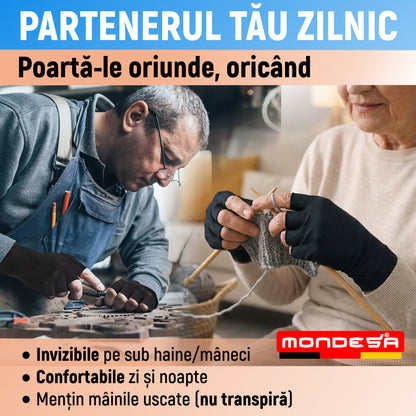 Set 2 Manusi Compresie MONDESA®, Manusi Artrita, Manusi Elastice pentru Dureri Articulare, Reumatism, Reabilitare, Tunel Carpian, Material Respirabil, Calitate Premium, Unisex, Negru