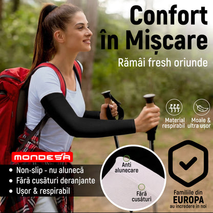 Set 3 Perechi Maneci MONDESA®, Protectie Brat si Mana, Protectie UV, Acoperire Tatuaje, Maneci Sport pentru Alergare, Ciclism, Baschet, Pescuit, Marime Universala, Unisex, 6 Bucati, Alb/Negru/Gri