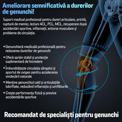 Genunchiera elastica profesionala MONDESA®, Sustinere Ortopedica si Protectie Medicala pentru Articulatii, Menisc si Rotula, Amelioreaza Durerile de Genunchi, Unisex