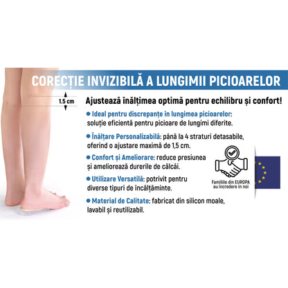 Set 2 Branturi Ortopedice Inaltatoare MONDESA®, Talonete Ortopedice cu Gel pentru Picioare Obosite, Platfus si Pinteni calcaneeni, Suport Plantar si Calcai, Inaltime Ajustabila 0.5-1.5cm, Marime ajustabila