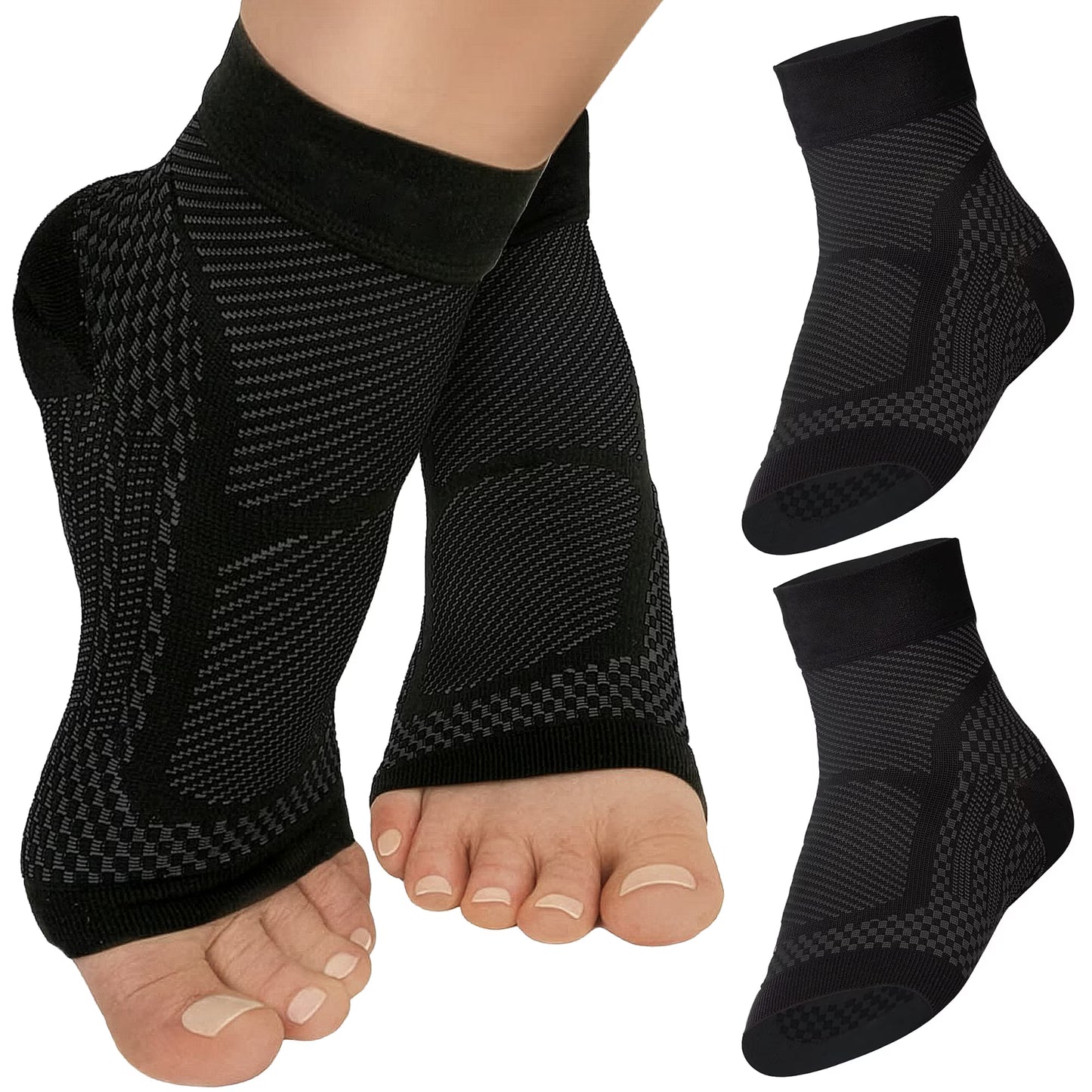 Set 2 Glezniere Compresive MONDESA®, Glezniera Elastica, Suport Glezna si Bolta Plantara, Orteza Fasceita Plantara, Sport, Recuperare Medicala, Edeme, Material Respirabil, Premium, Negru