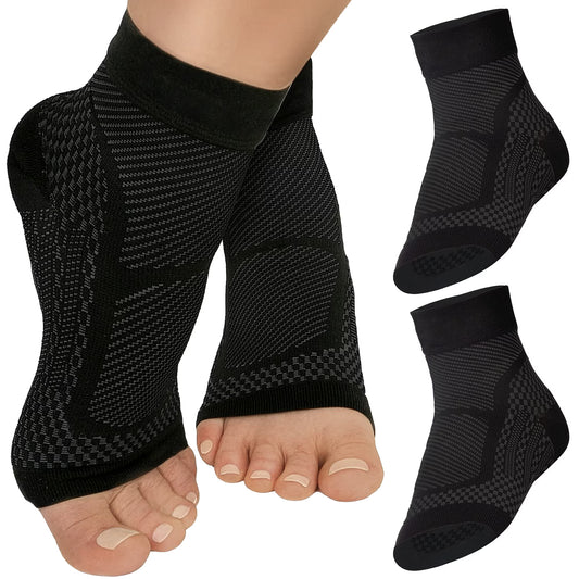 Set 2 Glezniere Compresive MONDESA®, Glezniera Elastica, Suport Glezna si Bolta Plantara, Orteza Fasceita Plantara, Sport, Recuperare Medicala, Edeme, Material Respirabil, Premium, Negru