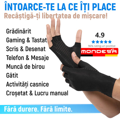 Set 2 Manusi Compresie MONDESA®, Manusi Artrita, Manusi Elastice pentru Dureri Articulare, Reumatism, Reabilitare, Tunel Carpian, Material Respirabil, Calitate Premium, Unisex, Negru
