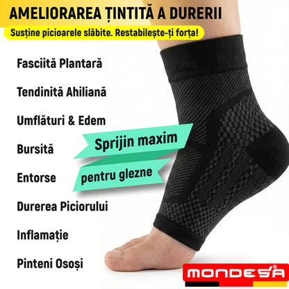 Set 2 Glezniere Compresive MONDESA®, Glezniera Elastica, Suport Glezna si Bolta Plantara, Orteza Fasceita Plantara, Sport, Recuperare Medicala, Edeme, Material Respirabil, Premium, Negru