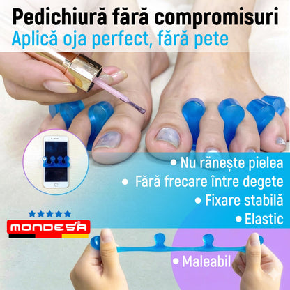 Set 4 Separatoare Corectie Pozitie Degete Picior Gel MONDESA® Corector Monturi Hallux Valgus, Protectie Mont si Talpa, Deget in Ciocan, Separator Degete Pedichiura, Albastru, Unisex, Marime Universal