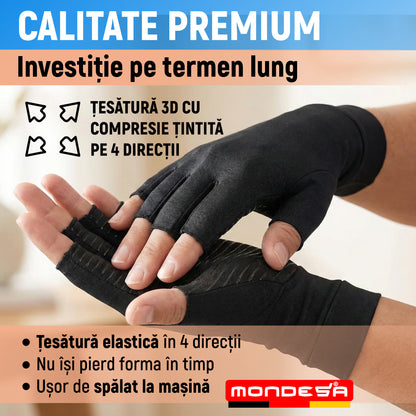 Set 2 Manusi Compresie MONDESA®, Manusi Artrita, Manusi Elastice pentru Dureri Articulare, Reumatism, Reabilitare, Tunel Carpian, Material Respirabil, Calitate Premium, Unisex, Negru