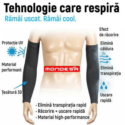 Set 3 Perechi Maneci MONDESA®, Protectie Brat si Mana, Protectie UV, Acoperire Tatuaje, Maneci Sport pentru Alergare, Ciclism, Baschet, Pescuit, Marime Universala, Unisex, 6 Bucati, Alb/Negru/Gri