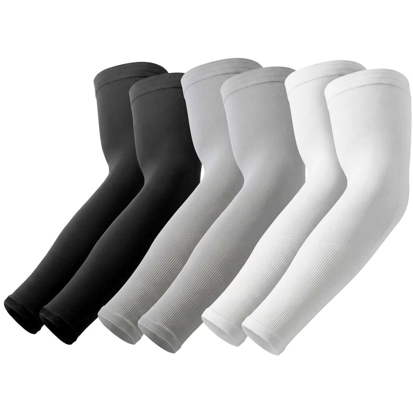 Set 3 Perechi Maneci MONDESA®, Protectie Brat si Mana, Protectie UV, Acoperire Tatuaje, Maneci Sport pentru Alergare, Ciclism, Baschet, Pescuit, Marime Universala, Unisex, 6 Bucati, Alb/Negru/Gri