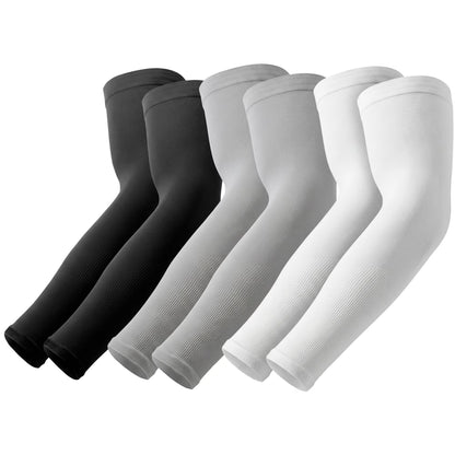 Set 3 Perechi Maneci MONDESA®, Protectie Brat si Mana, Protectie UV, Acoperire Tatuaje, Maneci Sport pentru Alergare, Ciclism, Baschet, Pescuit, Marime Universala, Unisex, 6 Bucati, Alb/Negru/Gri