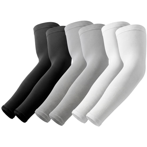 Set 3 Perechi Maneci MONDESA®, Protectie Brat si Mana, Protectie UV, Acoperire Tatuaje, Maneci Sport pentru Alergare, Ciclism, Baschet, Pescuit, Marime Universala, Unisex, 6 Bucati, Alb/Negru/Gri