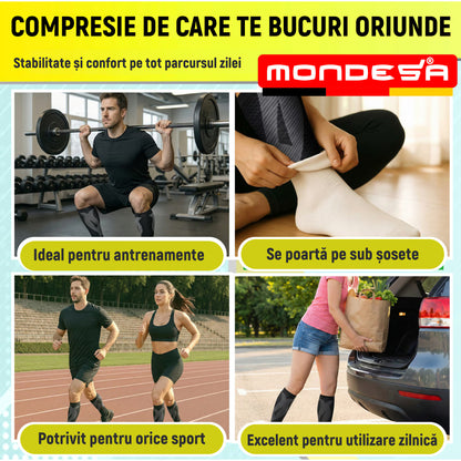 Set 2 Jambiere Compresive MONDESA®, Protectie Gambe Sport, Alergare, Fotbal, Ciclism, Recuperare Medicala, Varice, Edeme, Suport Muscular, Material Respirabil, Unisex, Negru/Gri, Premium
