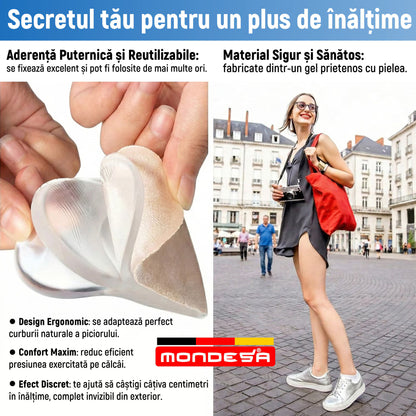 Set 2 Branturi Ortopedice Inaltatoare MONDESA®, Talonete Ortopedice cu Gel pentru Picioare Obosite, Platfus si Pinteni calcaneeni, Suport Plantar si Calcai, Inaltime Ajustabila 0.5-1.5cm, Marime ajustabila
