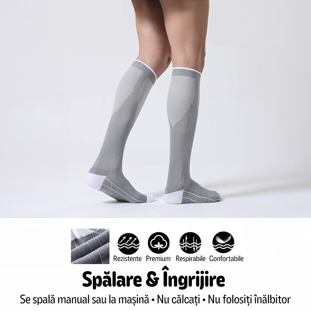 Set 3 perechi Ciorapi Compresivi Medicali MONDESA®, 20–30 mmHg, Sustin circulatia, Reduc oboseala picioarelor, Previn varicele si edemele, Sosete Compresive Ideale in sarcina si calatorii, Unisex, Gri/Alb