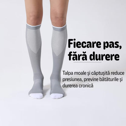 Set 3 perechi Ciorapi Compresivi Medicali MONDESA®, 20–30 mmHg, Sustin circulatia, Reduc oboseala picioarelor, Previn varicele si edemele, Sosete Compresive Ideale in sarcina si calatorii, Unisex, Gri/Alb