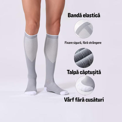 Set 3 perechi Ciorapi Compresivi Medicali MONDESA®, 20–30 mmHg, Sustin circulatia, Reduc oboseala picioarelor, Previn varicele si edemele, Sosete Compresive Ideale in sarcina si calatorii, Unisex, Gri/Alb