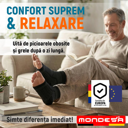Set 2 Glezniere Compresive MONDESA®, Glezniera Elastica, Suport Glezna si Bolta Plantara, Orteza Fasceita Plantara, Sport, Recuperare Medicala, Edeme, Material Respirabil, Premium, Negru