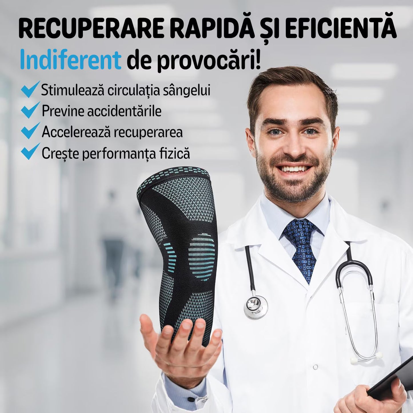 Genunchiera elastica profesionala MONDESA®, Sustinere Ortopedica si Protectie Medicala pentru Articulatii, Menisc si Rotula, Amelioreaza Durerile de Genunchi, Unisex