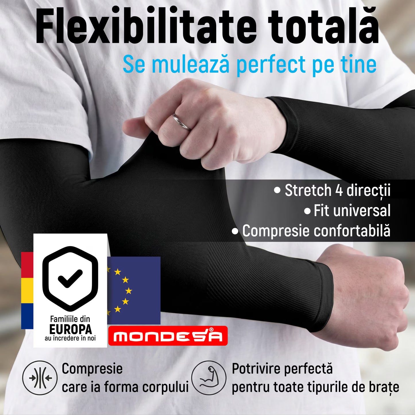 Set 3 Perechi Maneci MONDESA®, Protectie Brat si Mana, Protectie UV, Acoperire Tatuaje, Maneci Sport pentru Alergare, Ciclism, Baschet, Pescuit, Marime Universala, Unisex, 6 Bucati, Alb/Negru/Gri