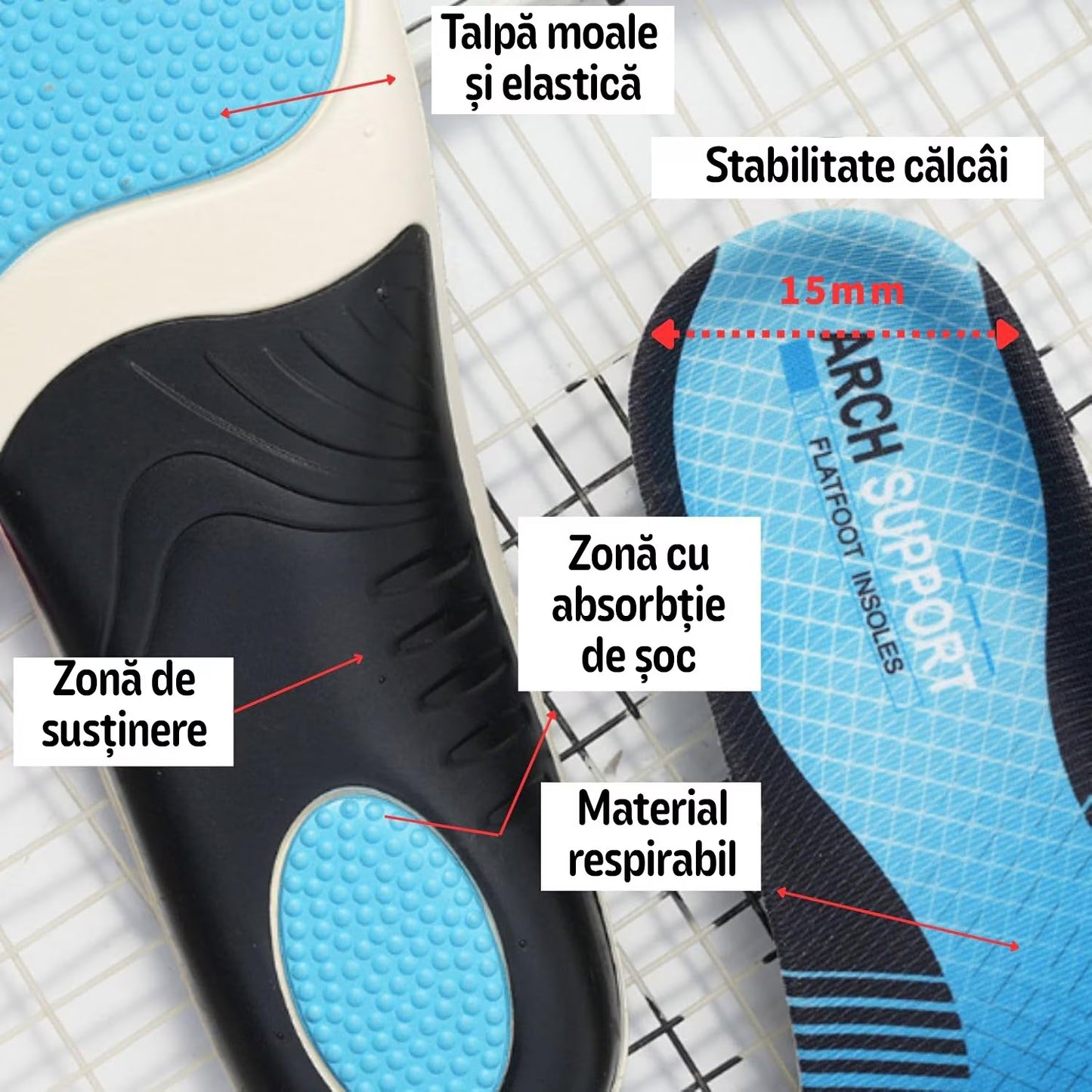 Set 2 Branturi Ortopedice MONDESA®, Suport Plantar si Calcai, Suport pentru Picioare Obosite, Platfus si Pinteni calcaneeni, Amortizare Socuri, Absorbtie transpiratie, Marime ajustabila, Unisex